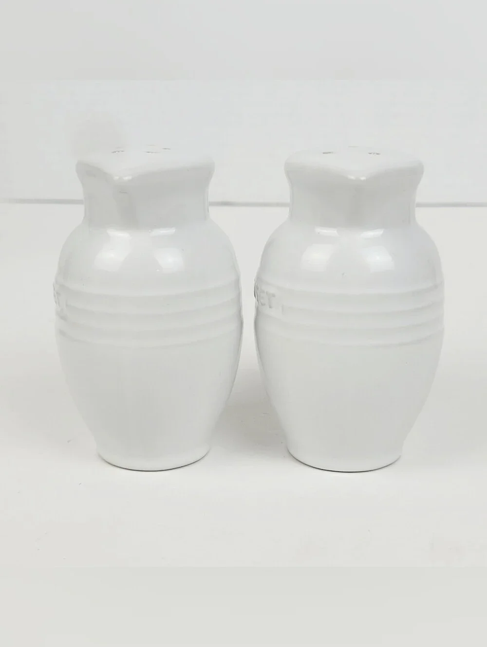 Vtg 90s~Le Creuset Stoneware Mini Pitcher Salt & Pepper Shakers~White~Unused